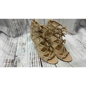 LAUREN CONRAD Lace Up Heel Sandals Women Beige Gladiator Open Toe‎